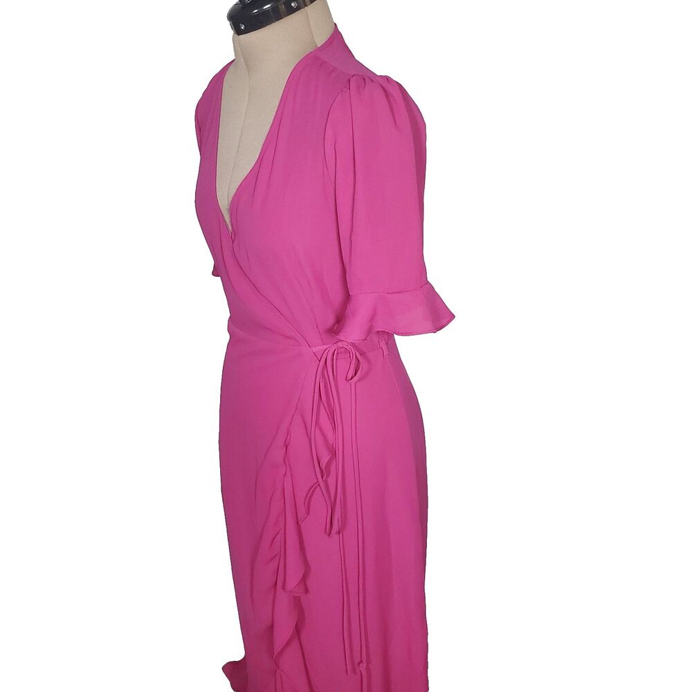 Lulu's Women’s Wrap Dress Size XS Hot Pink Ruffle Flowy High Low Short Sleeve - Picture 4 of 12